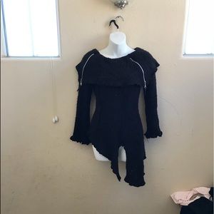 Long sleeve black sweater zippers at neckline